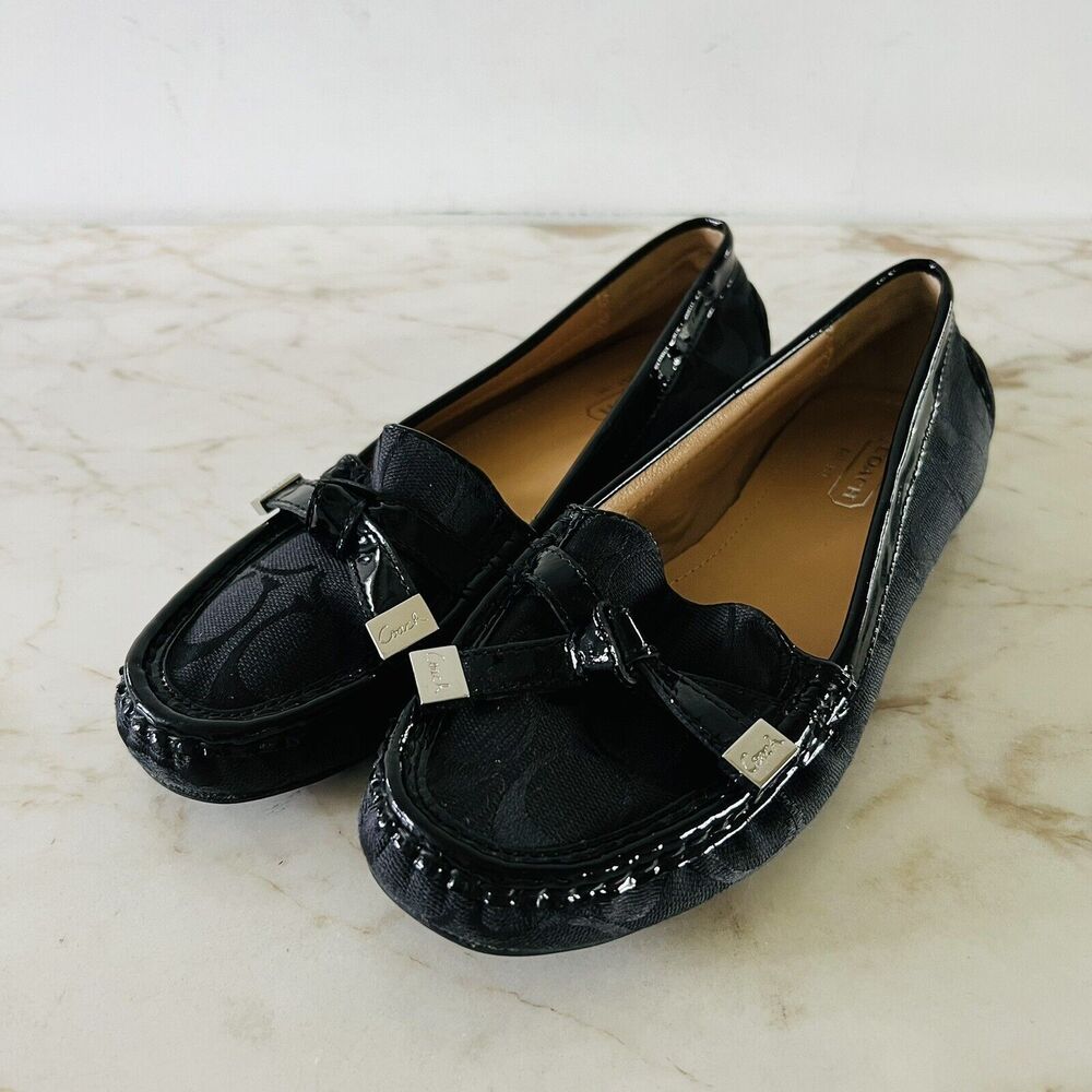 COACH Frida Black Signature Logo Print Canvas Loafer - US 6.5